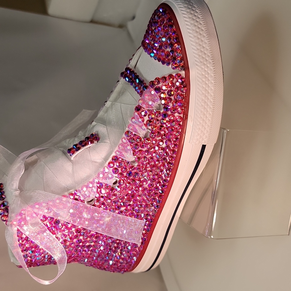 Converse Kids' Pink Rhinestone High-Top Sneakers - Picture 2 of 7